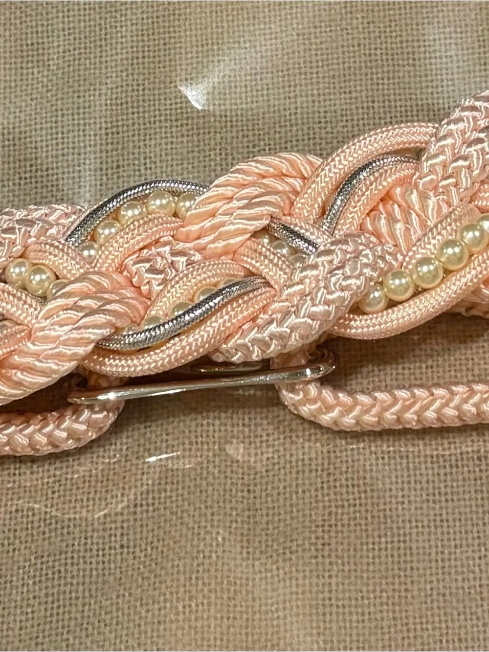 Peach or light pink Braided Pearl Accent Women's Belt